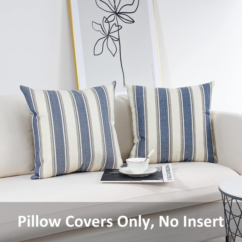 JOJUSIS Stripe Throw Pillow Covers Farmhouse Pillowcases Pack of 2 20 x 20 Inch Blue - Image 2
